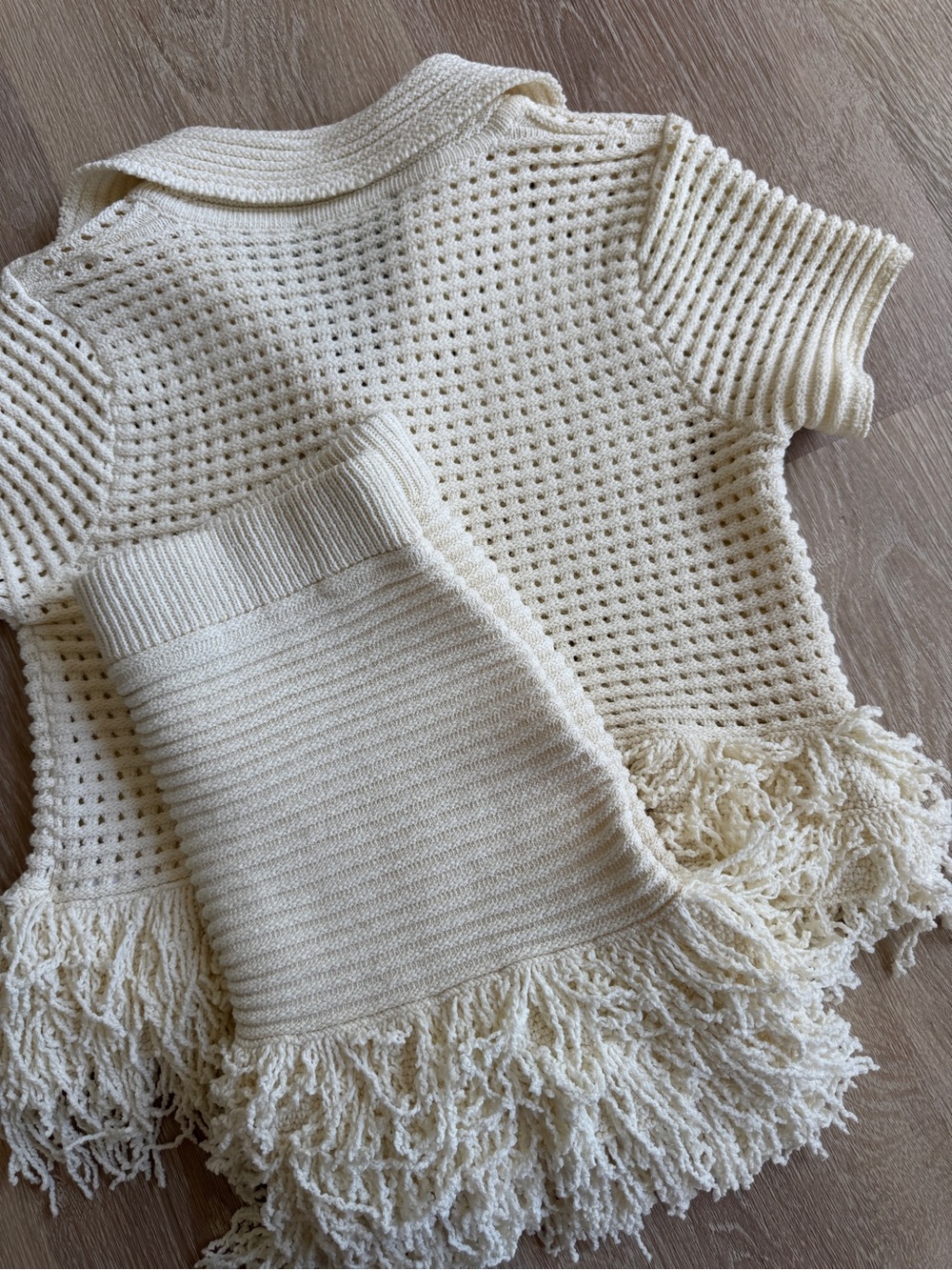 ZARA NEW knit fringe mini skirt and button top cream ivory - Picture 11 of 11